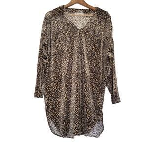 Vtg Beija Flor Leopard Print Velvet Tunic Dress Women M Y2K Long Sleeve 90s Boho